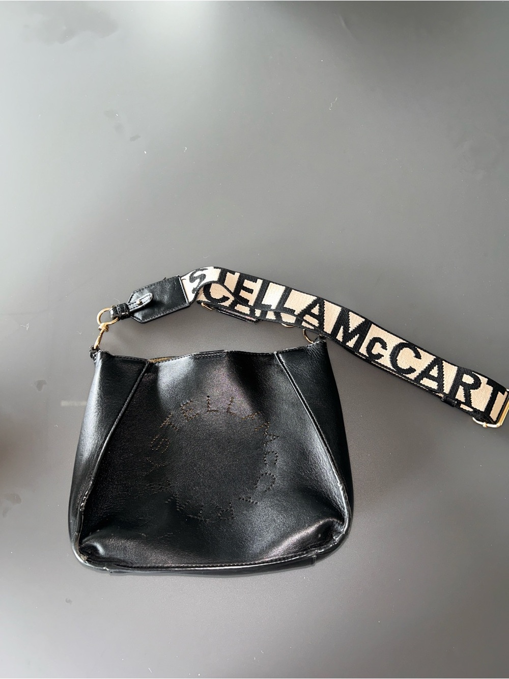 Stella McCartney Black Shoulder Bag with Contrast Logo Strap